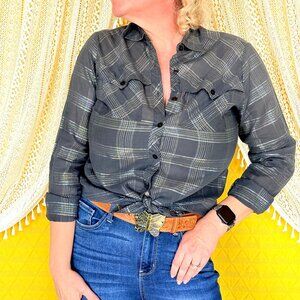 Vintage Metallic Silver & Gray Plaid Sheer Western Women's Shirt - Crawdad